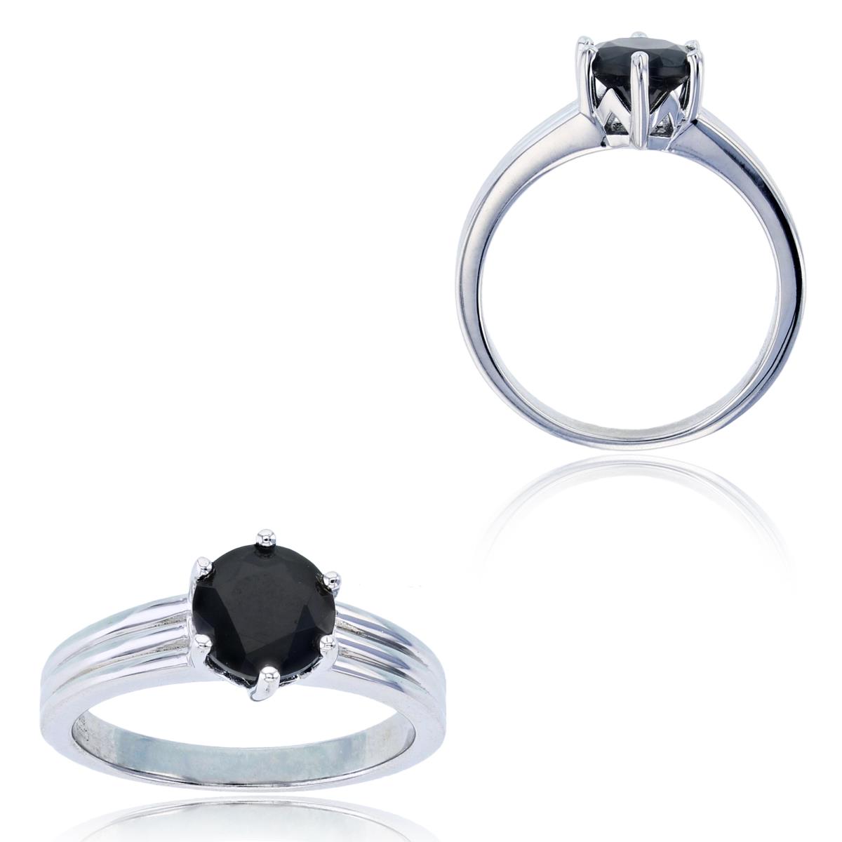Sterling Silver Rhodium 7mm Rd Black Spinel 6-Prong Solitaire Ring