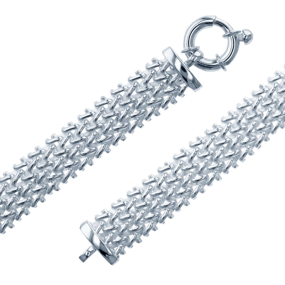 Sterling Silver Silver Flash 11mm Basketweave 7.5" Chain Bracelet