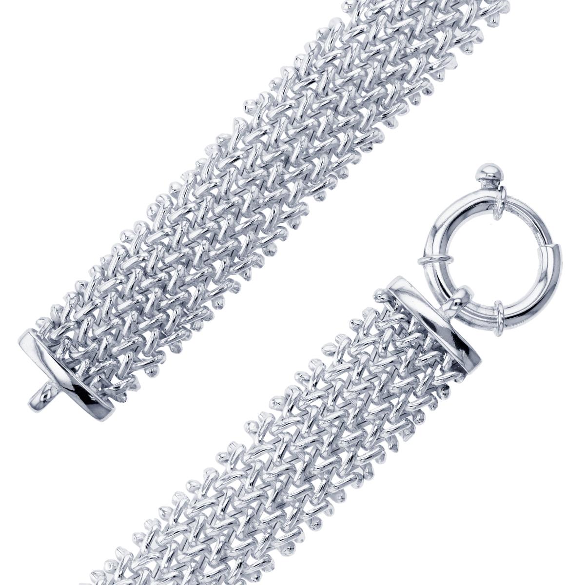 Sterling Silver Silver Flash 15.50mm Hollow Basketweave 8" Chain Bracelet