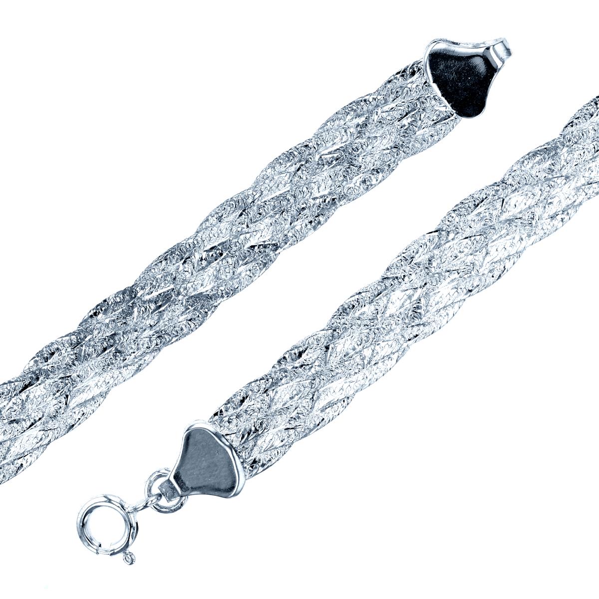 Sterling Silver Silver Flash 9mm Braided Herringbone 7"  Chain Bracelet