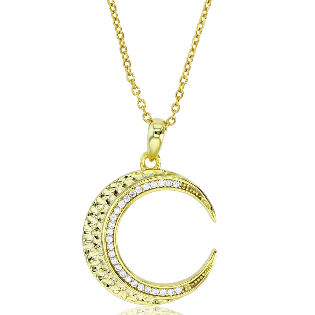 Sterling Silver Yellow Textured Crescent Moon 16"+2" Necklace