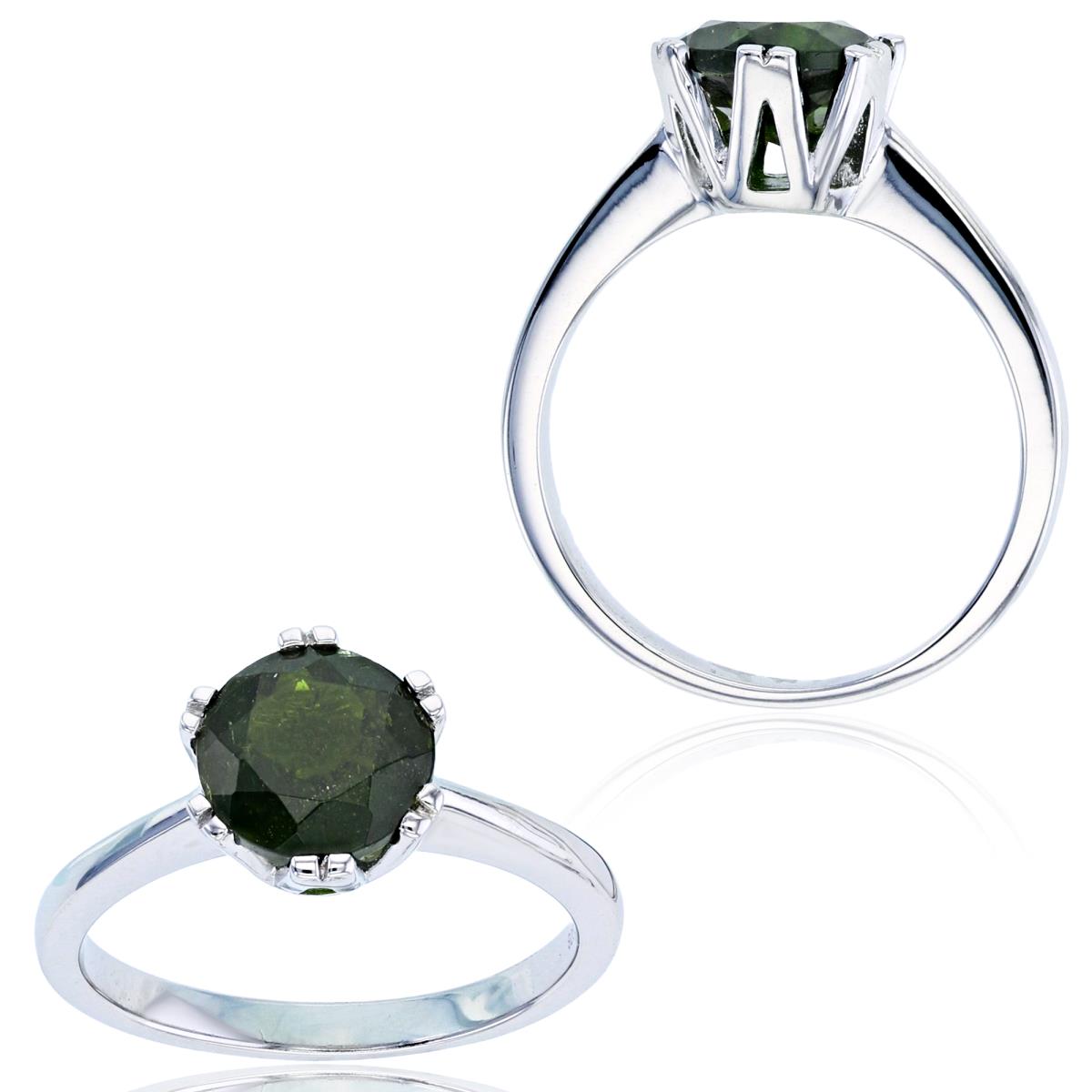 Sterling Silver Rhodium 8mm Rd Chrome Diopside Double Prong Solitaire Ring