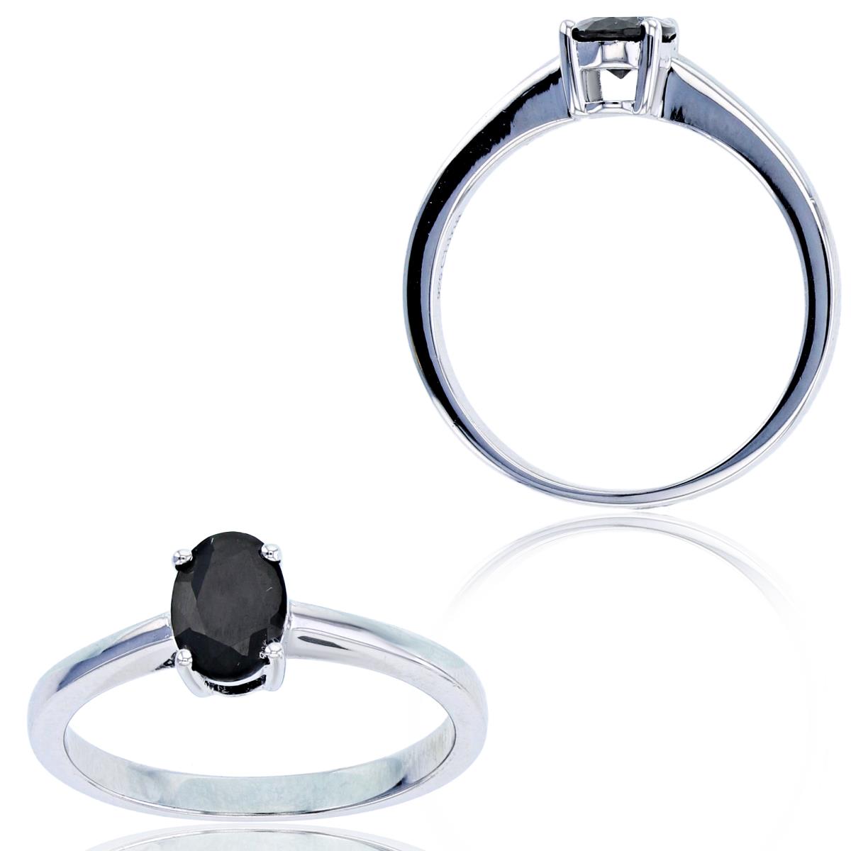 Sterling Silver Rhodium 7x5mm Oval Black Spinel Solitaire Ring
