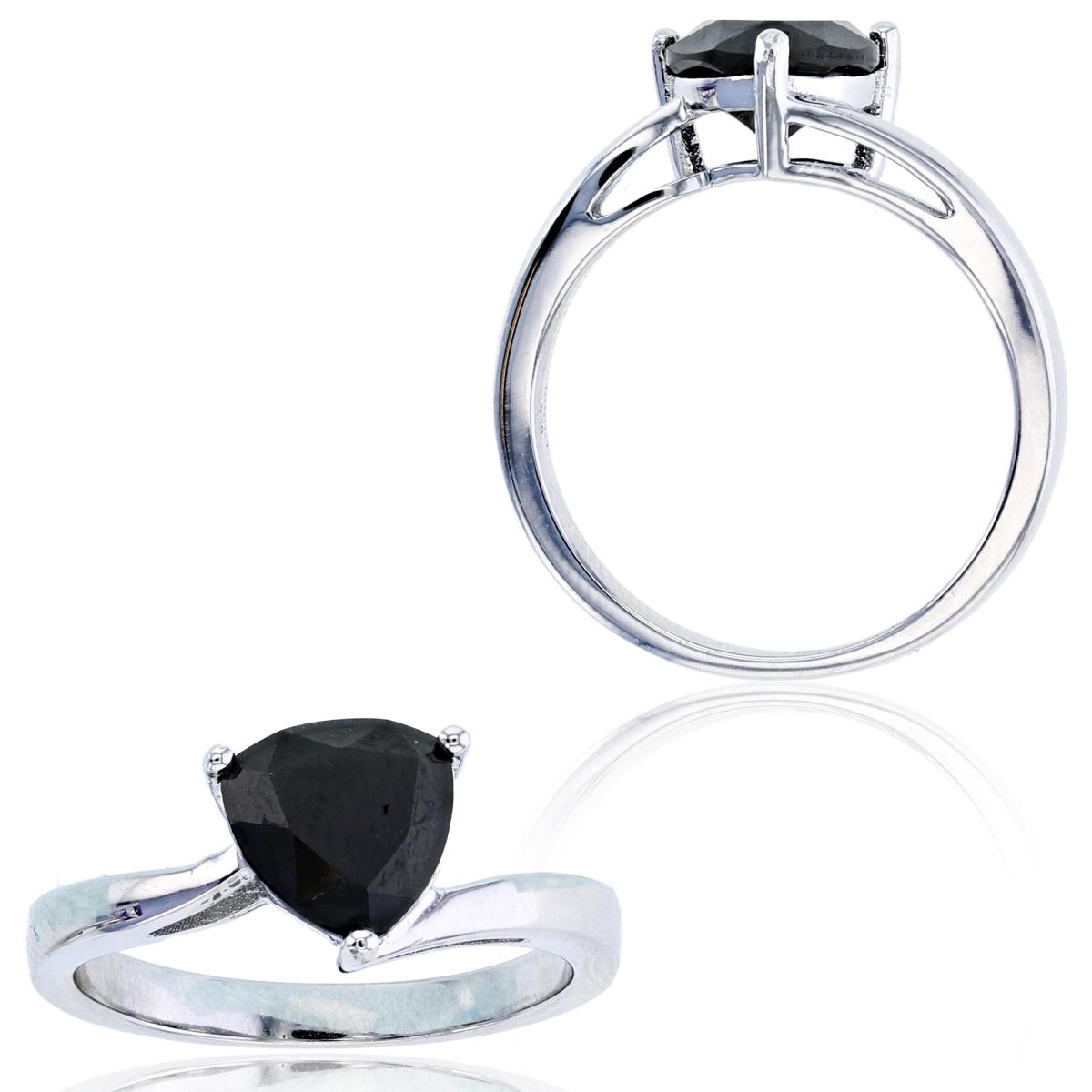 Sterling Silver Rhodium 8x8mm Trillion Black Spinel Solitaire Ring