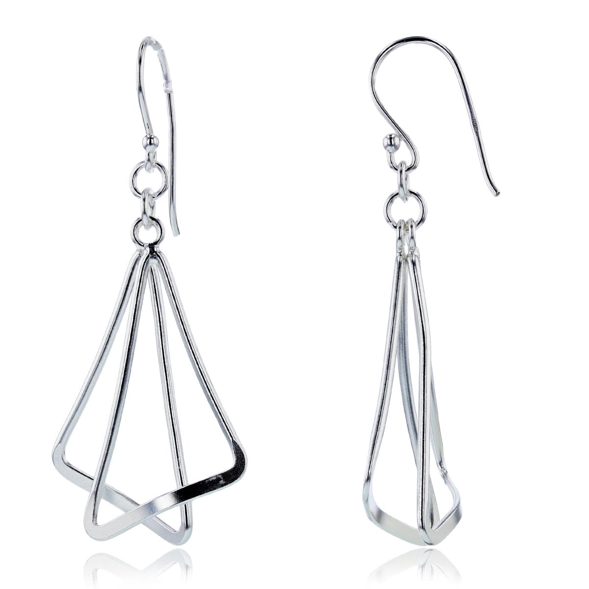 Sterling Silver Plated Double Triangle Drops Dangling Earrings