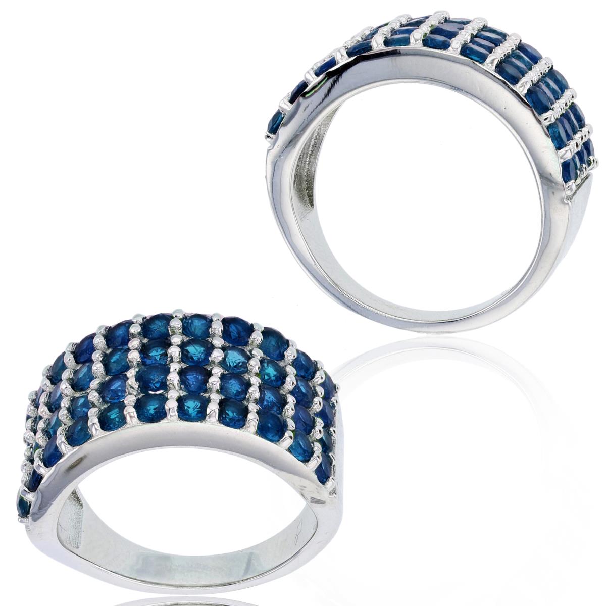 Sterling Silver Rhodium 2.5mm Rd Sapphire 4-Row Fashion Ring