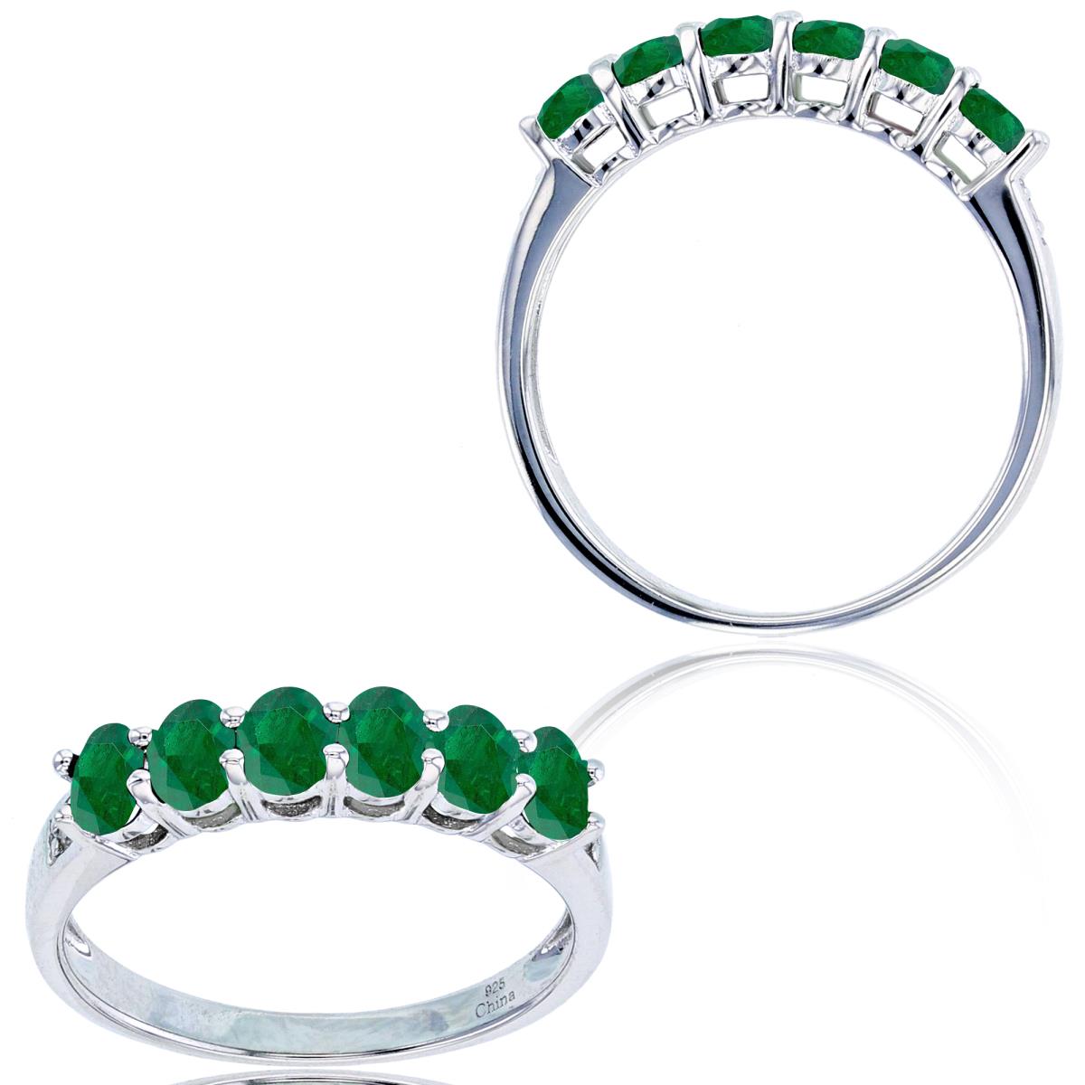 Sterling Silver Rhodium 4x3mm Oval Emerald Fashion Ring