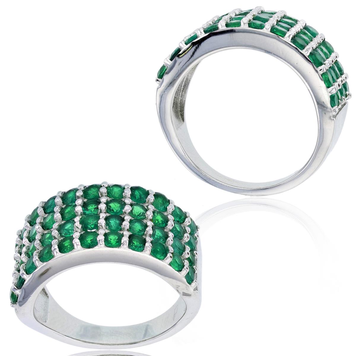 Sterling Silver Rhodium 2.5mm Rd Emerald 4-Row Fashion Ring
