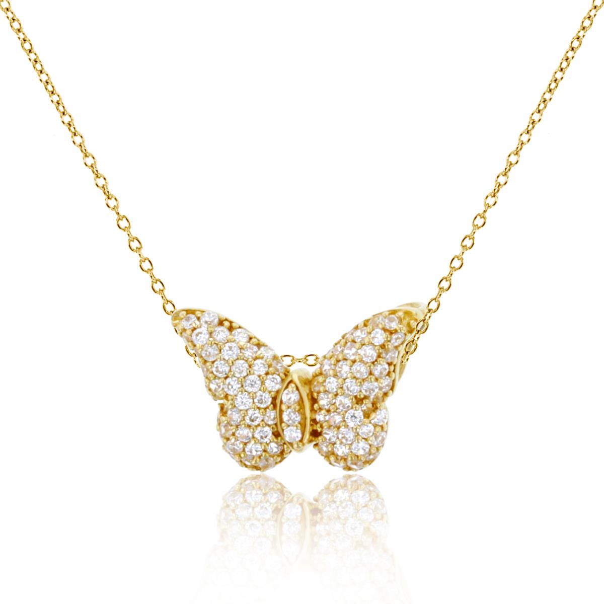 14K Yellow Gold 0.324cttw Rnd Diamond Polished Butterfly 16"+1"+1" Necklace