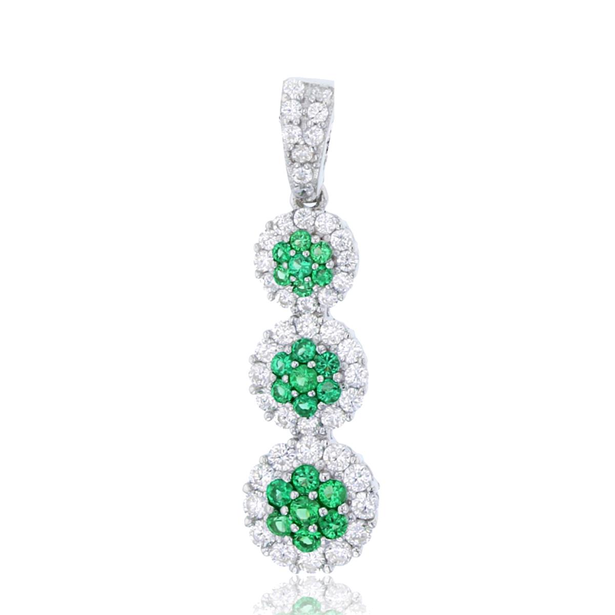 Sterling Silver Rhodium Rnd White & Emerald CZ Graduated Split Circles Pendant