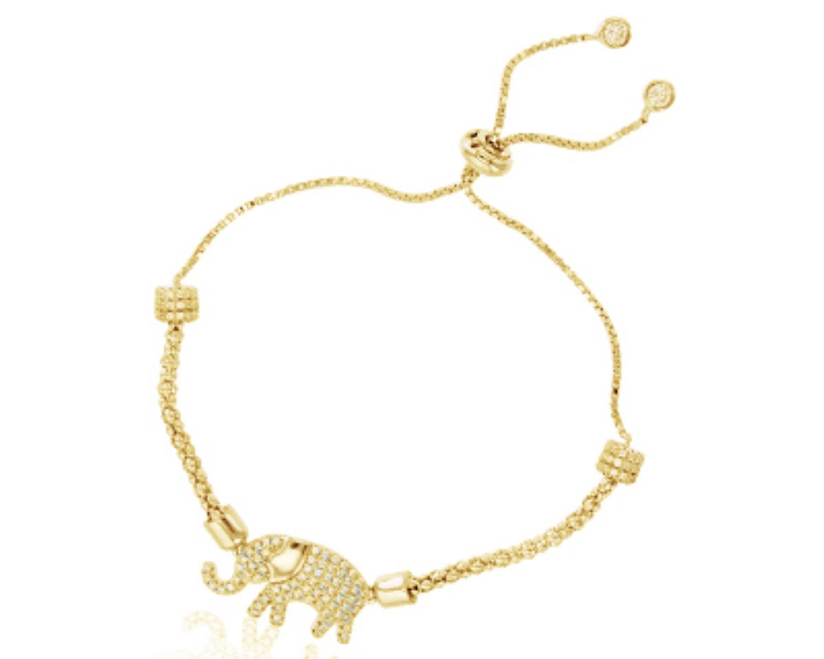 Sterling Silver Yellow 11x20mm Micropave Elephant Adjustable Bracelet