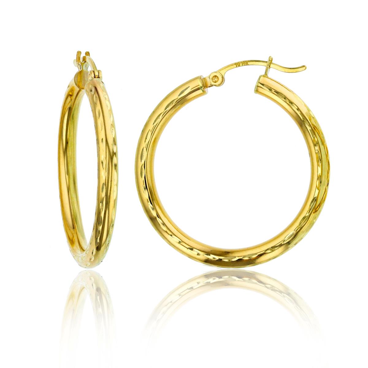 10K Yellow Gold 3X25MM Full DC Hoop Earrings