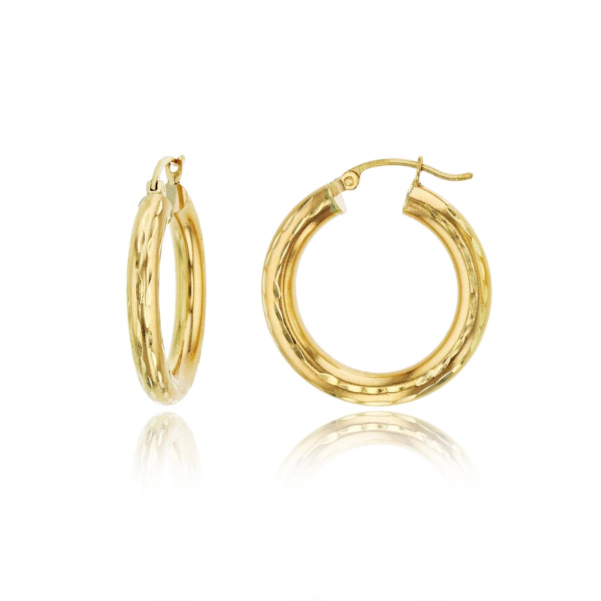 10K Yellow Gold 4X25MM Full Diamond Cut Hoop Earrings