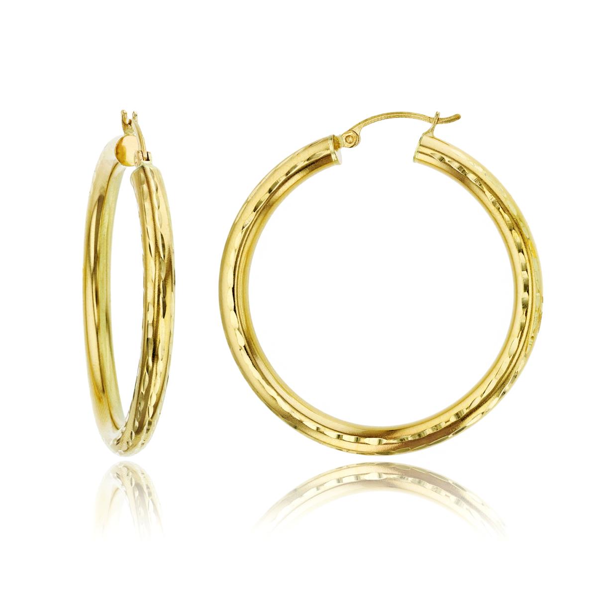 10K Yellow Gold 4X40MM Full Diamond Cut Hoop Earrings