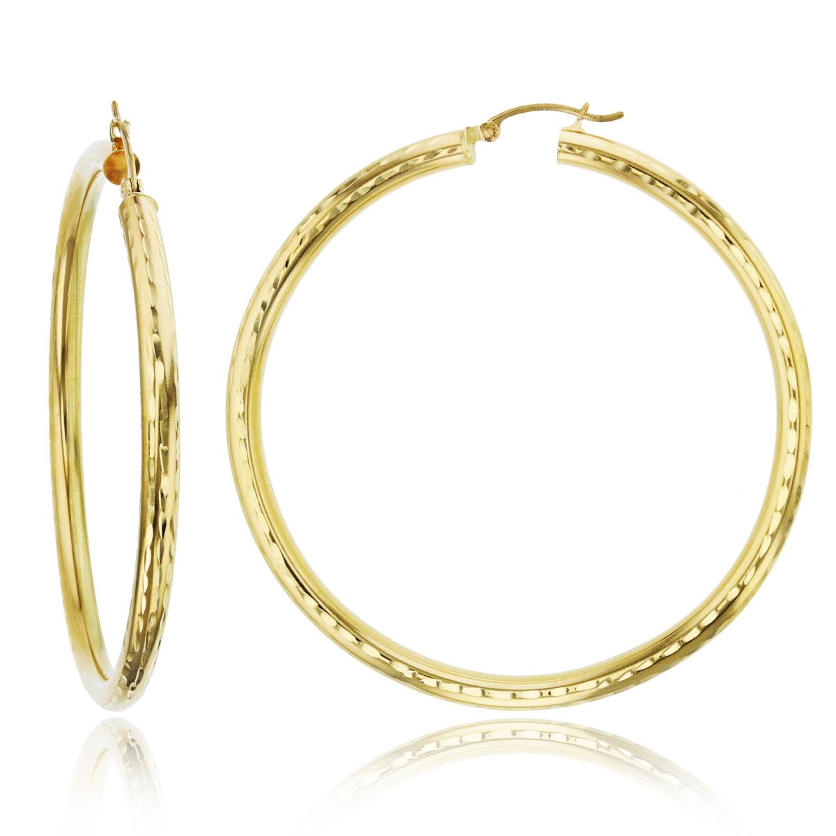 10K Yellow Gold 4X60MM Full Diamond Cut Hoop Earrings