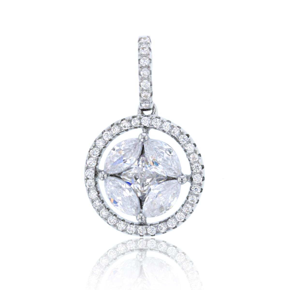 Sterling Silver Rhodium Multi-Cut Halo Dangling 18" Necklace