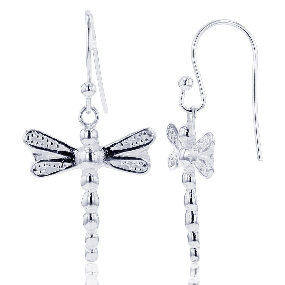 Sterling Silver Silver Plated Dragonfly Dangling FishHook Earring