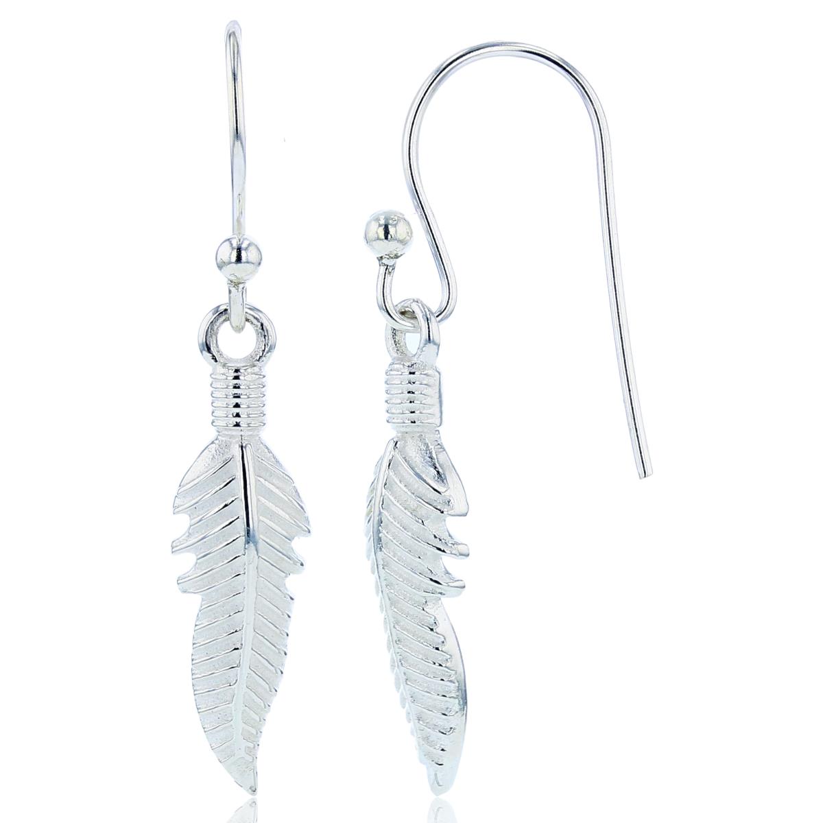 Sterling Silver Silver Plated Leaf Dangling FishHook Earring