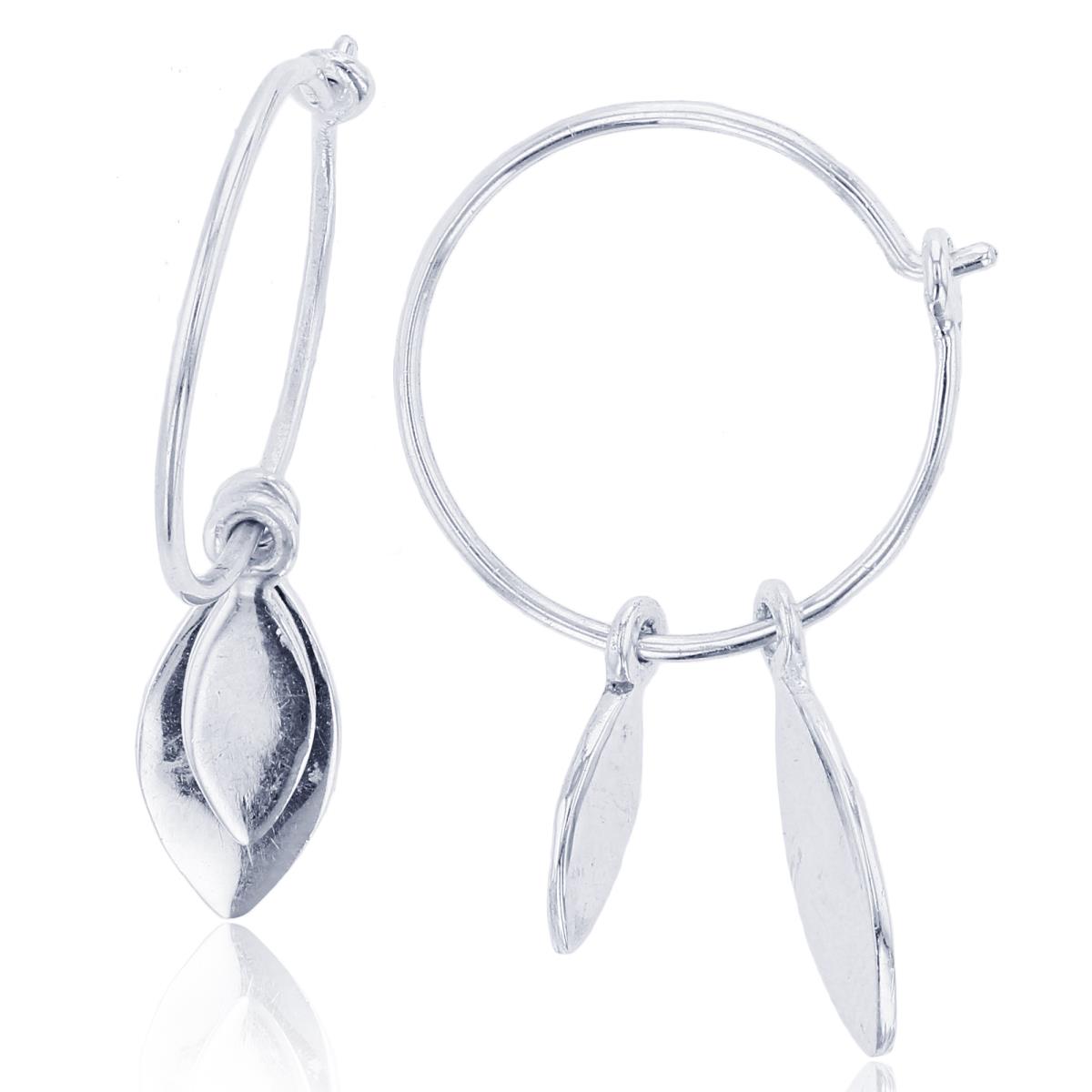 Sterling Silver Silver Plated Dngl Polished Leaf Hoop Earring