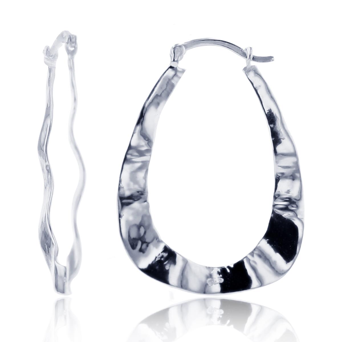 Sterling Silver Silver Plated Hammered Wavy Hoop Earring
