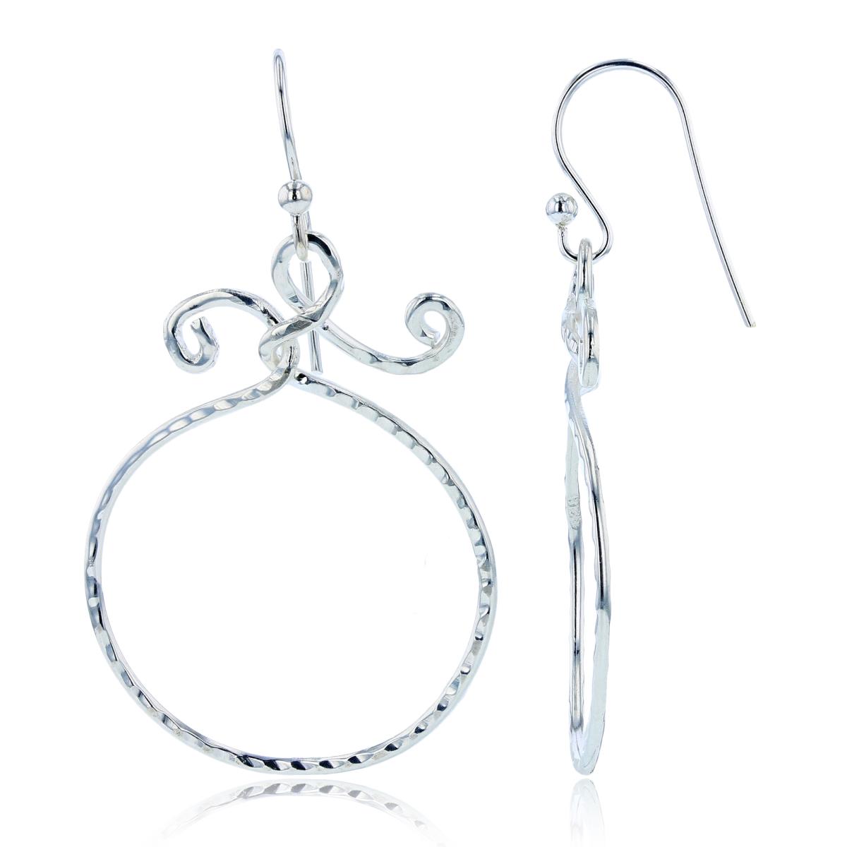 Sterling Silver Silver Plated DC Circle Filigree FishHook Earring