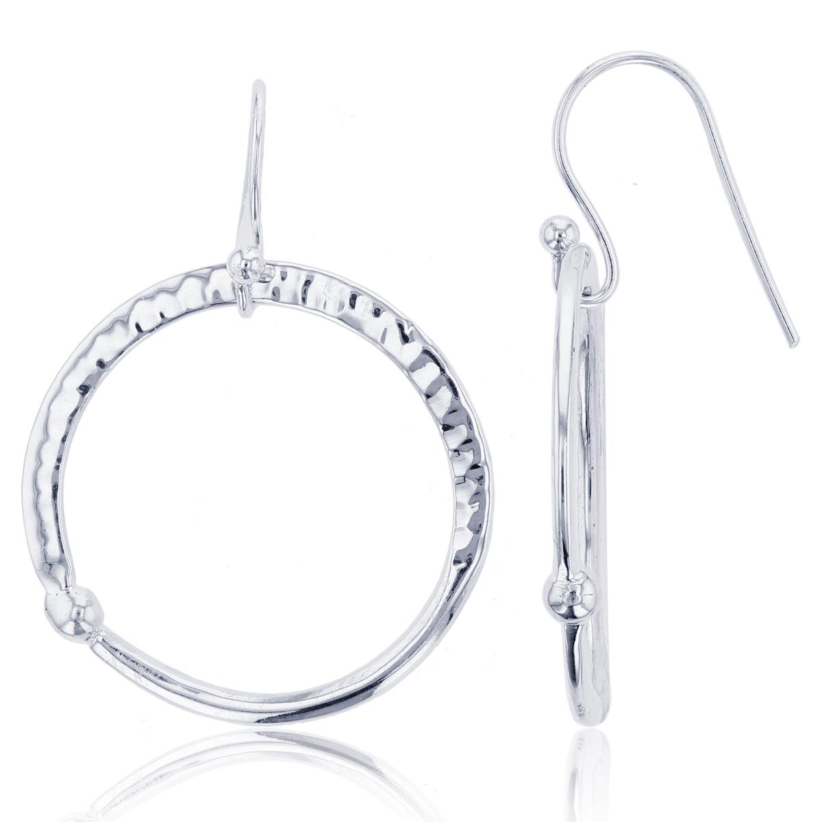 Sterling Silver Silver Plated Hammered Open Circle FishHook Earring