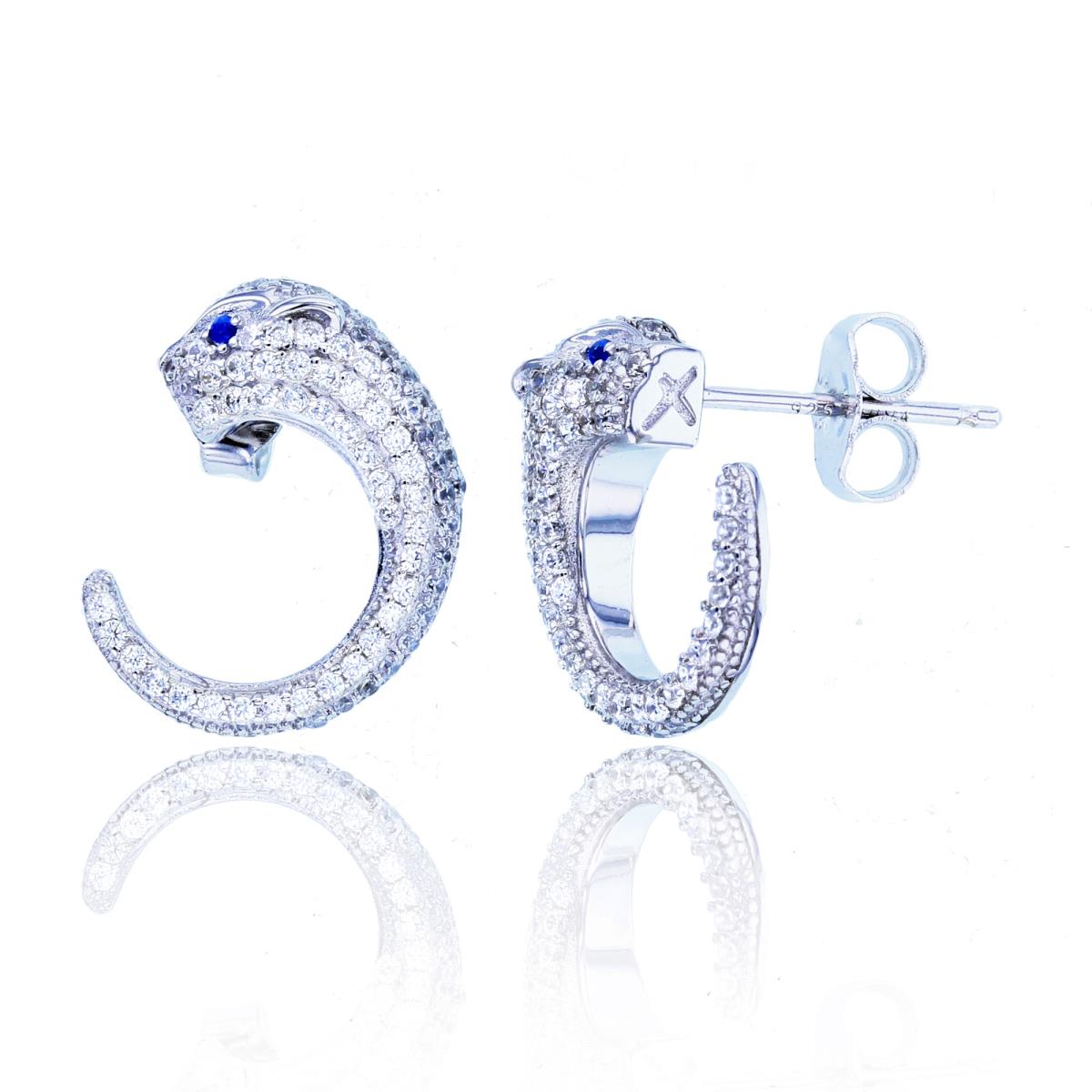Sterling Silver Rhodium Rnd White & #113 Blue Spinel CZ Micropave Leopard Studs