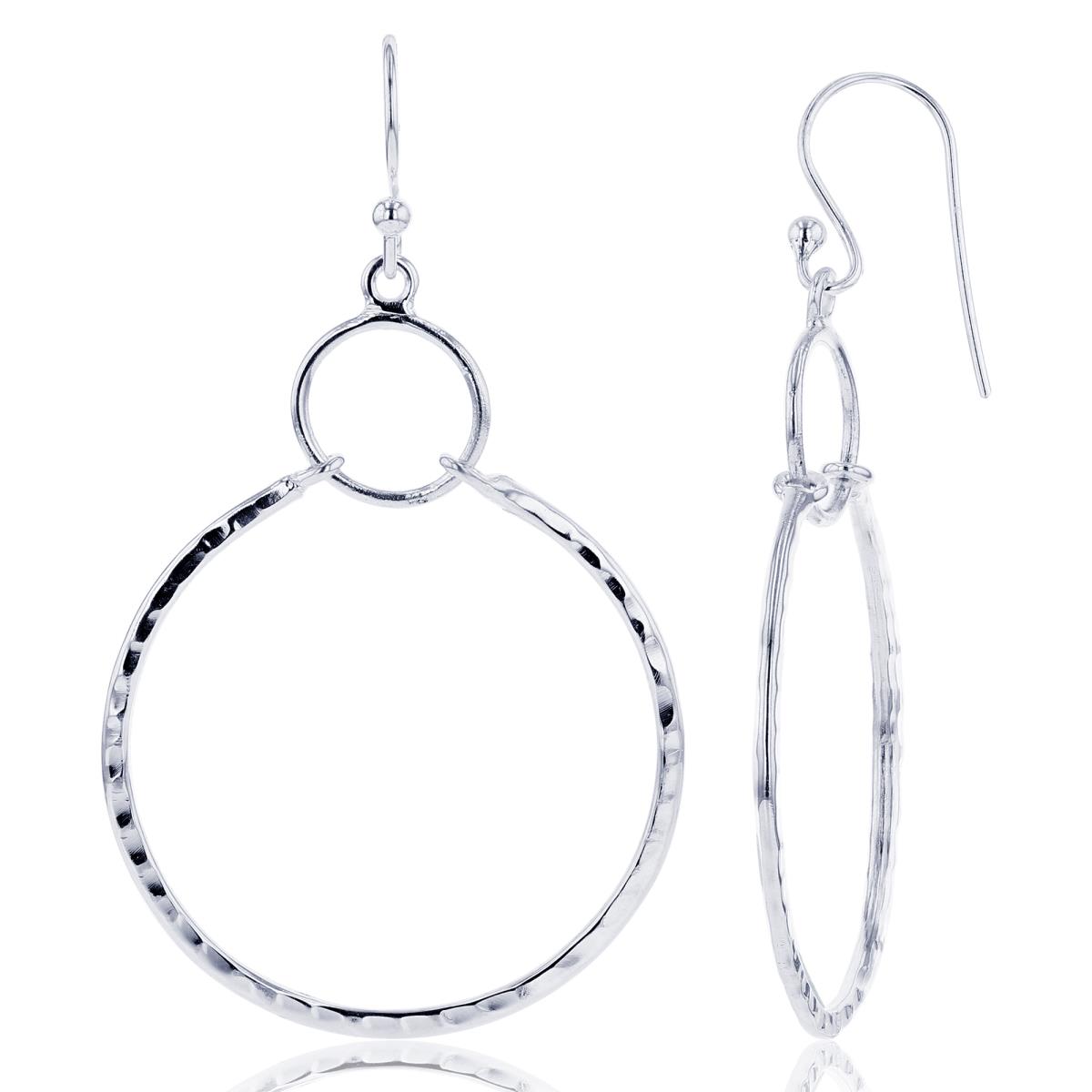 Sterling Silver Silver Plated Diamond Cut Open Circle Fish Hook Earring