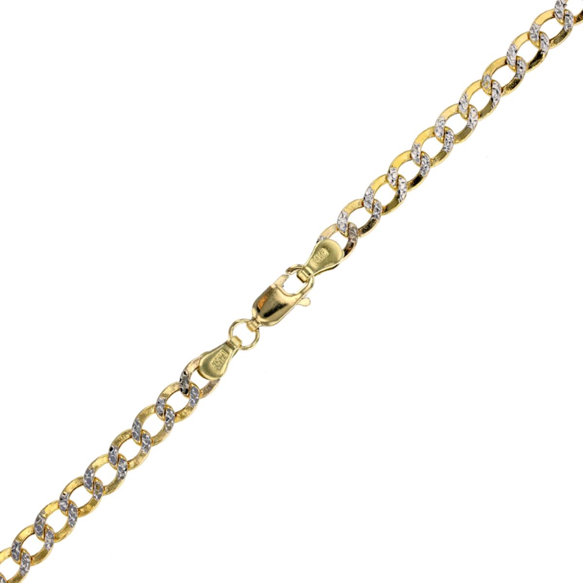 10K Yellow Gold 100 Hollow Cuban White Pave 8" Chain Bracelet