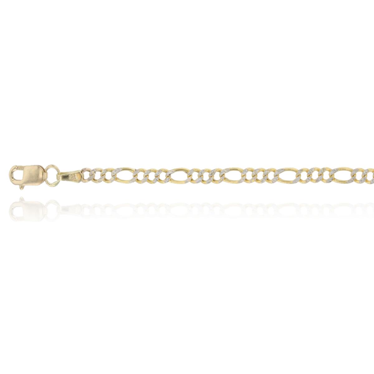 10K Yellow Gold 2.50mm 18" White Pave Figaro Hollow 060 Chain
