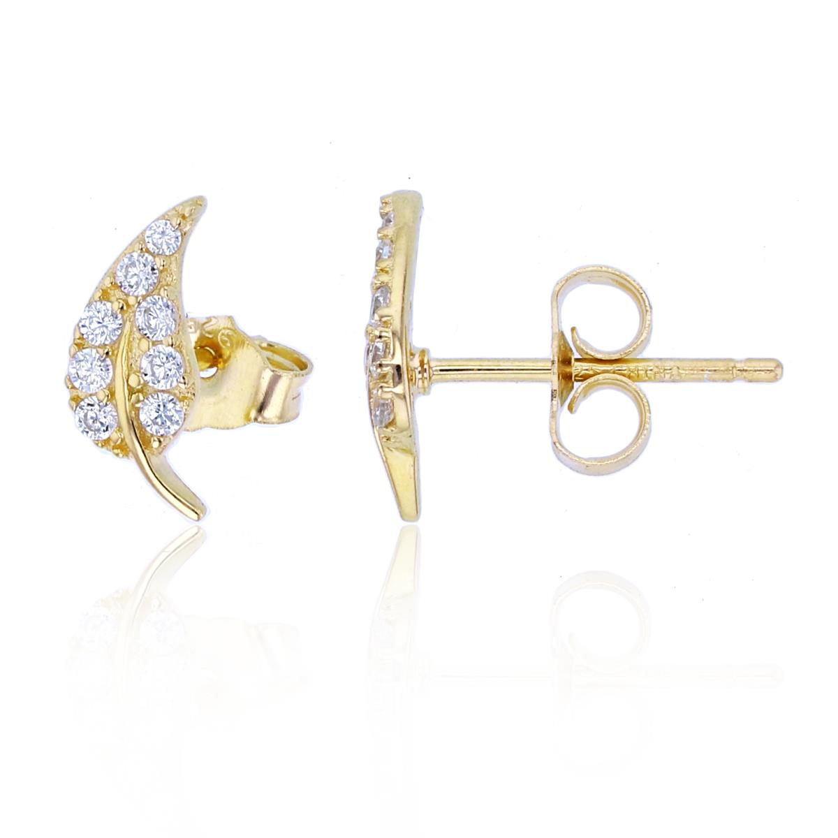 Sterling Silver+1Micron Yellow Gold Rnd CZ "Leaf" Studs