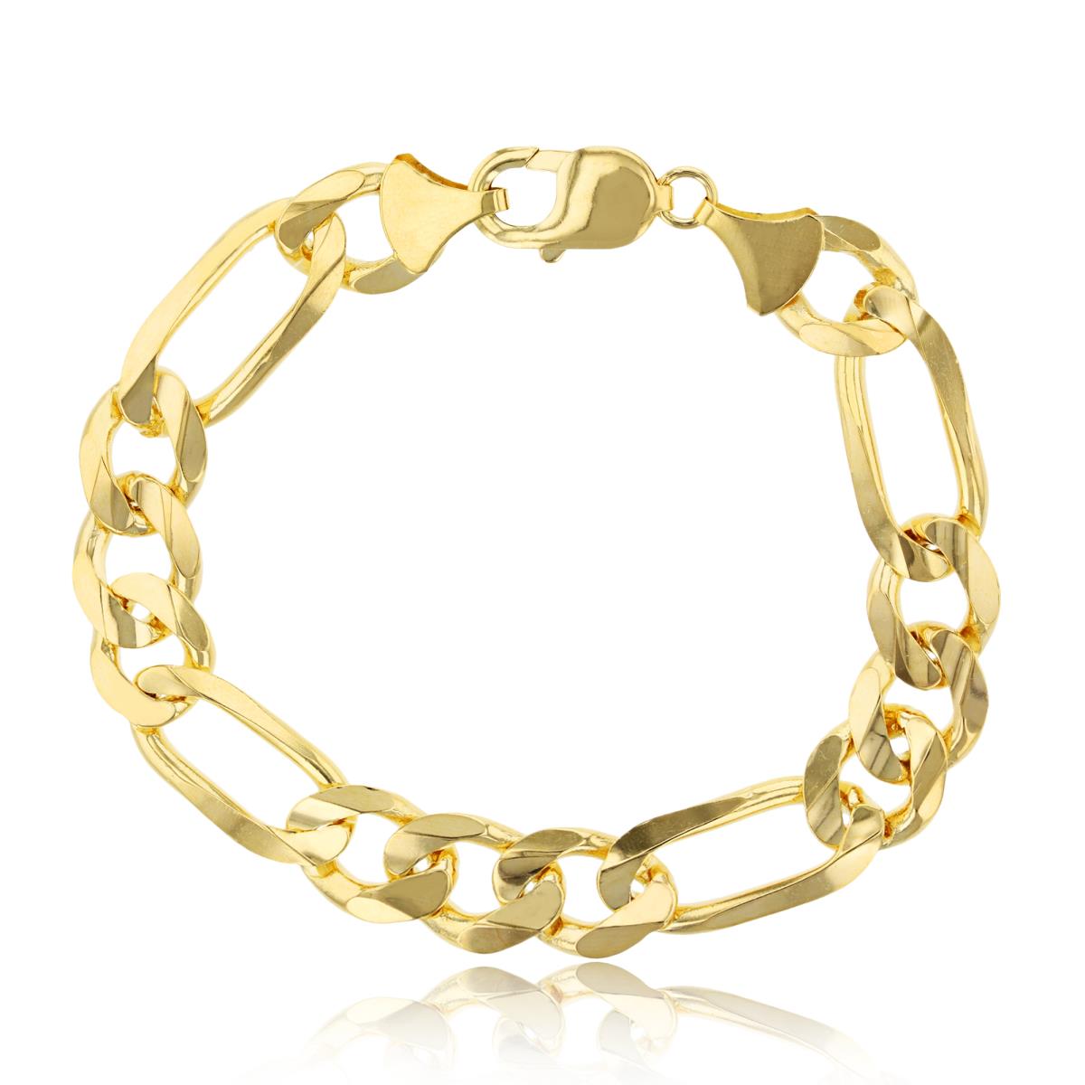 10K Yellow Gold 12.00mm 8.75" Solid Figaro 300 Chain Bracelet