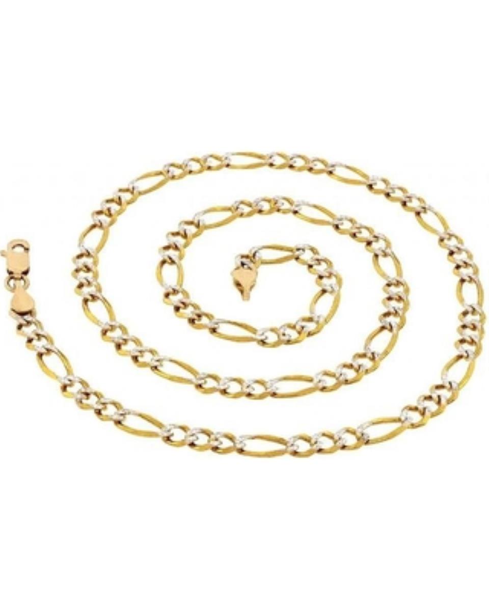 10K Gold Two Tone Pave 6.25MM 22" Figaro 150 Chain