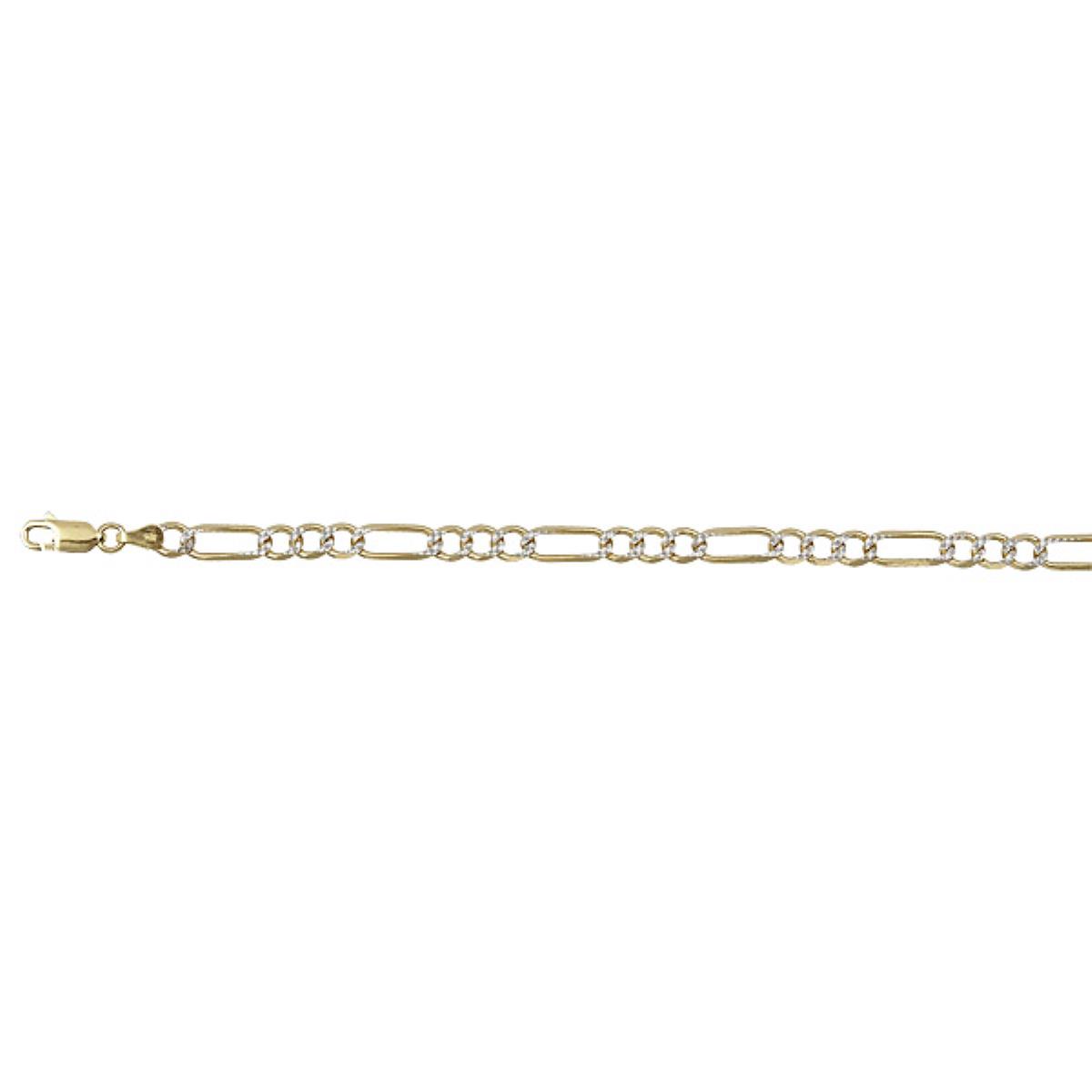 10K Gold Two Tone Pave 6.25MM 8.25" Figaro 150 Bracelet
