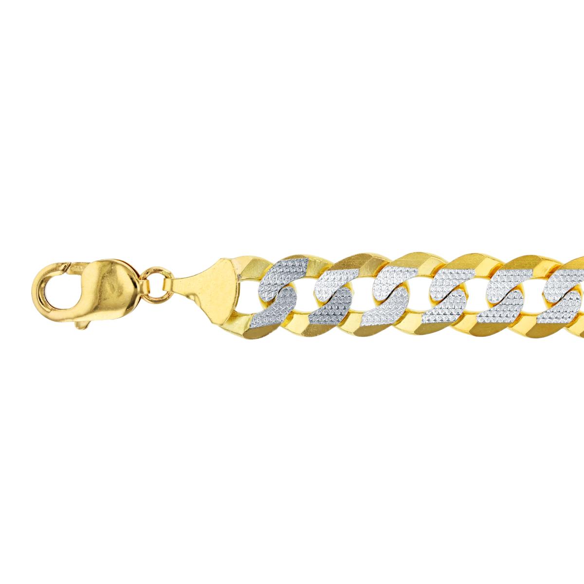 10k Gold Two-Tone 11.50mm 8.75" Pave Solid Curb Link 300 Bracelet