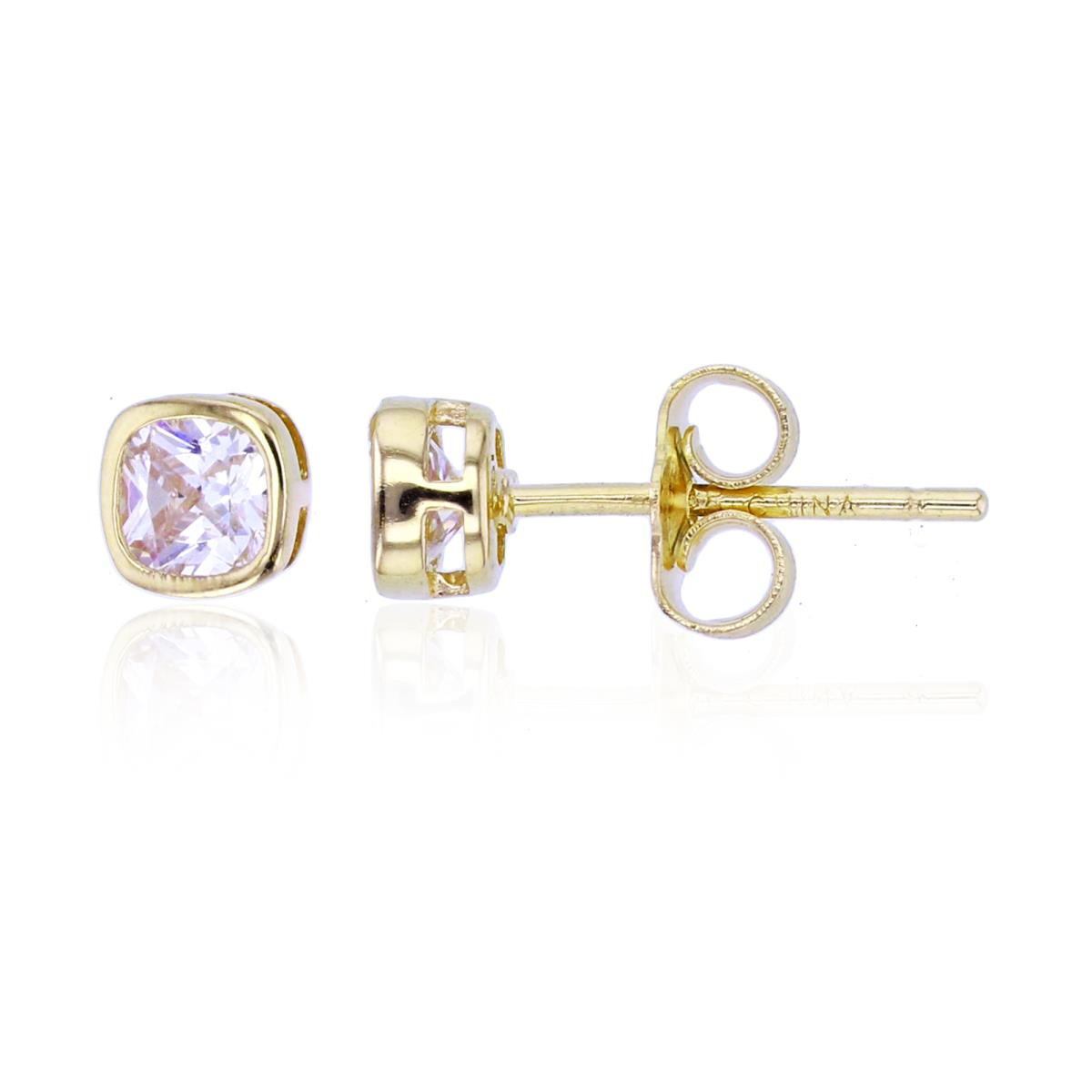 Sterling Silver+1Micron Yellow Gold 4mm Cushion CZ Bezel Studs