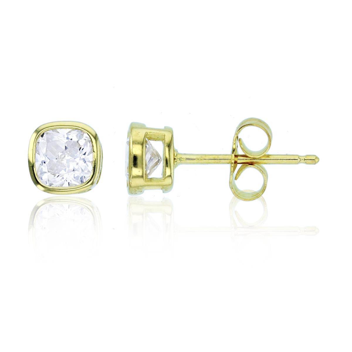 Sterling Silver+1Micron Yellow Gold 5mm Cushion CZ Bezel Studs