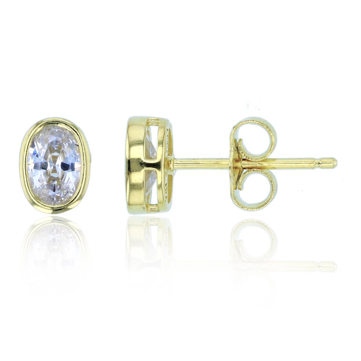 Sterling Silver+1Micron Yellow Gold 6x4mm Oval CZ Bezel Studs