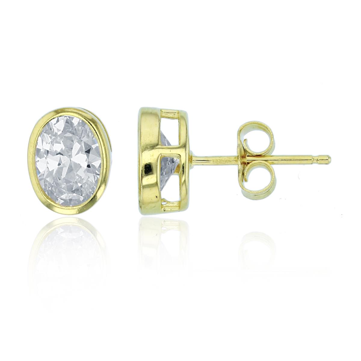 Sterling Silver+1Micron Yellow Gold 8x6mm Oval CZ Bezel Studs