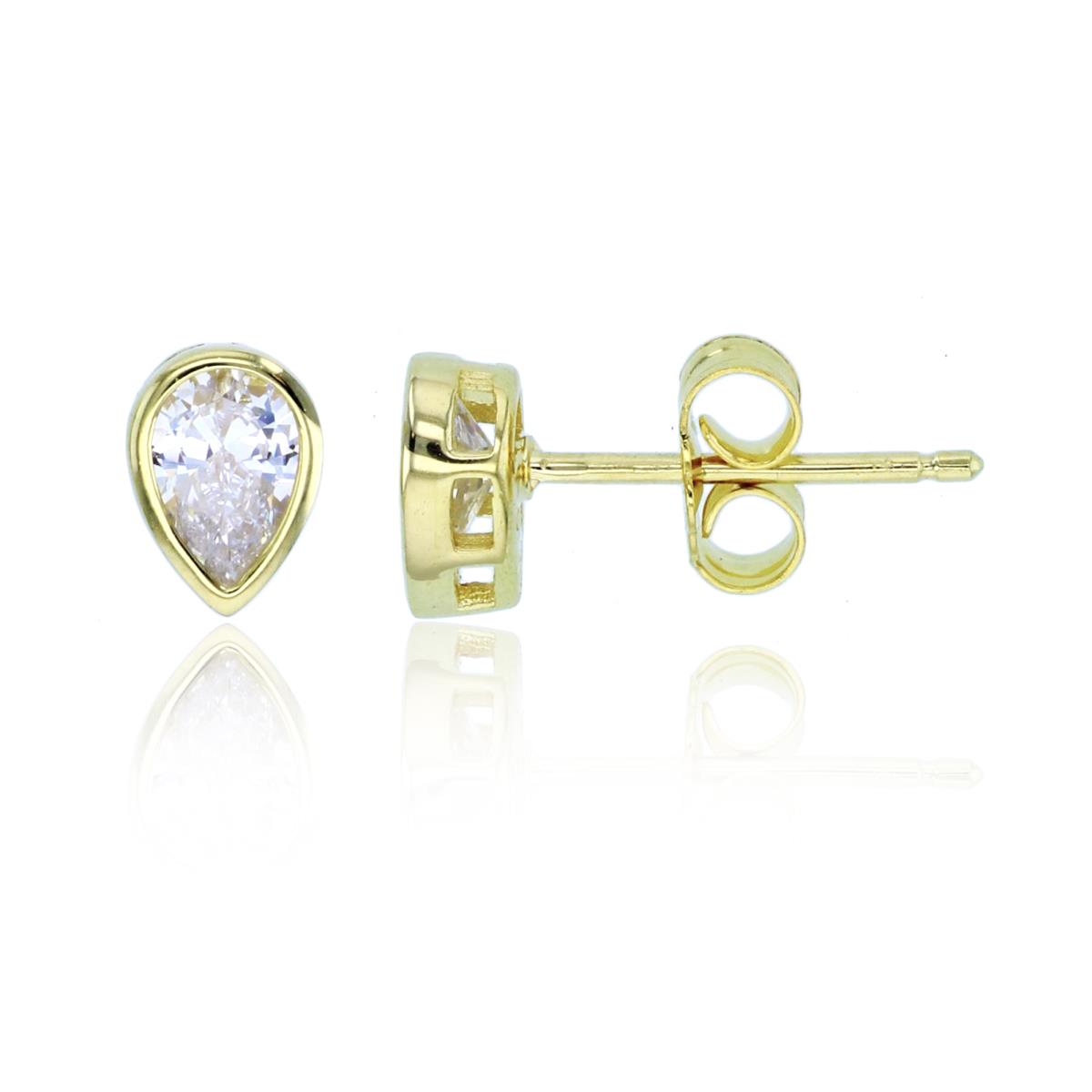 Sterling Silver+1Micron Yellow Gold 6x4mm Pear-shaped CZ Bezel Studs