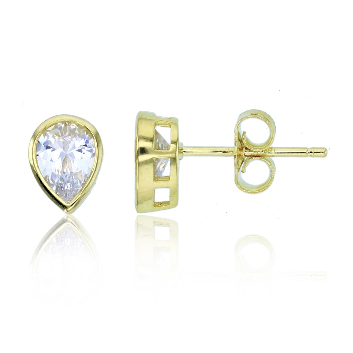 Sterling Silver+1Micron Yellow Gold 7x5mm Pear-shaped CZ Bezel Studs