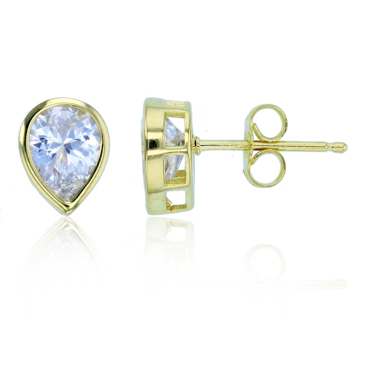 Sterling Silver+1Micron Yellow Gold 8x6mm Pear-shaped CZ Bezel Studs