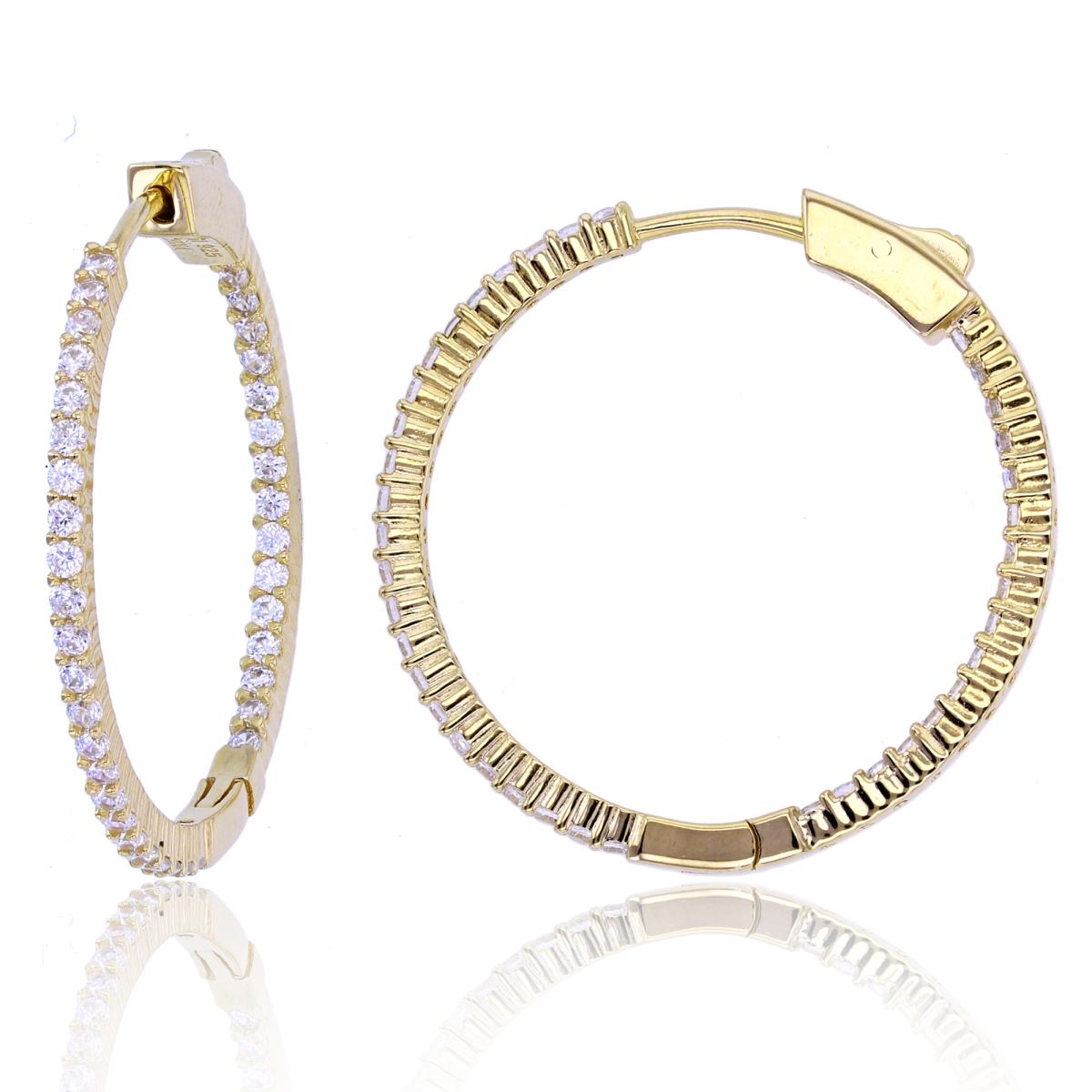 Sterling Silver+1Micron Yellow Gold Rnd CZ 29x1.3mm Hoop Earrings