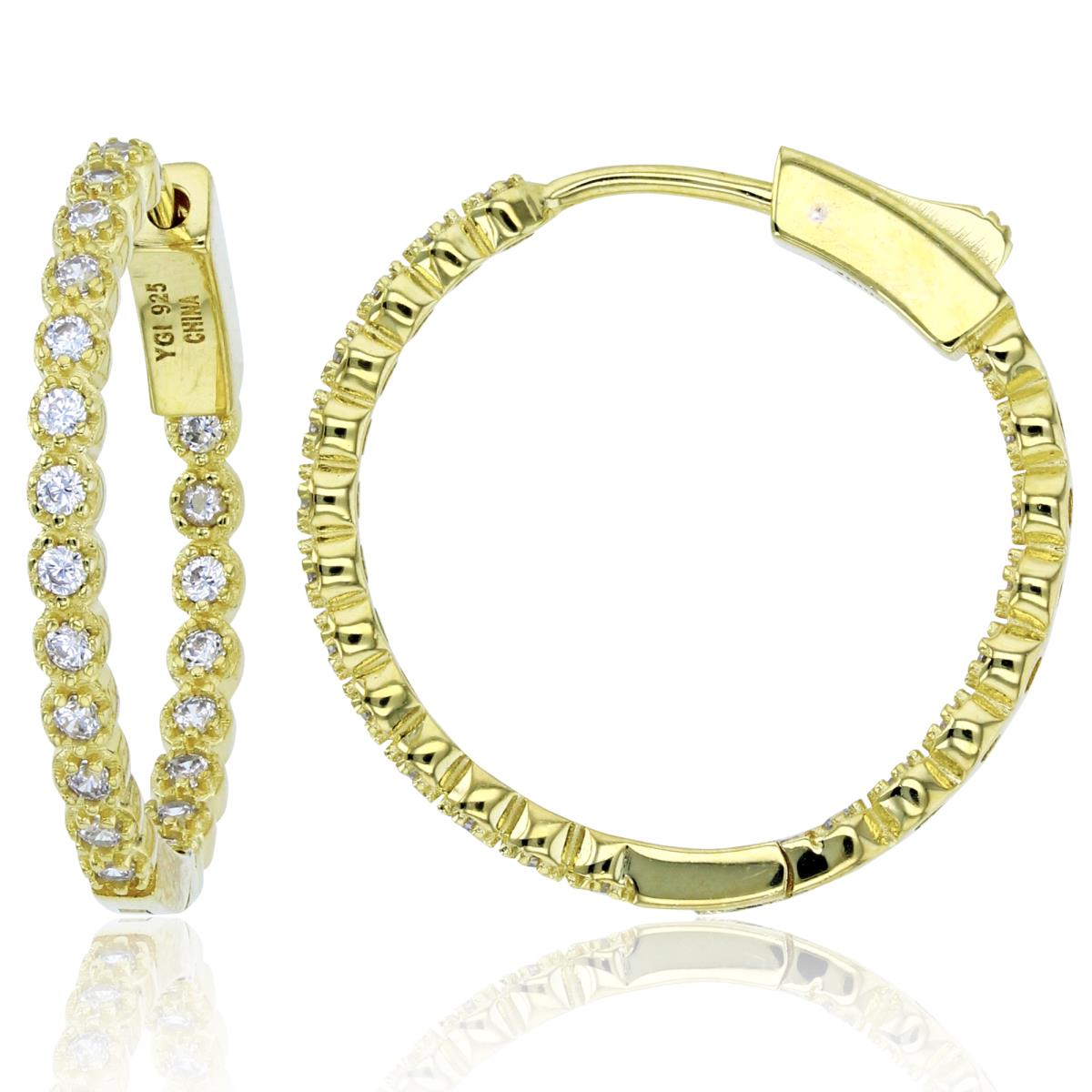 Sterling Silver+1Micron Yellow Gold Rnd CZ 24x2.2mm Hoop Earrings