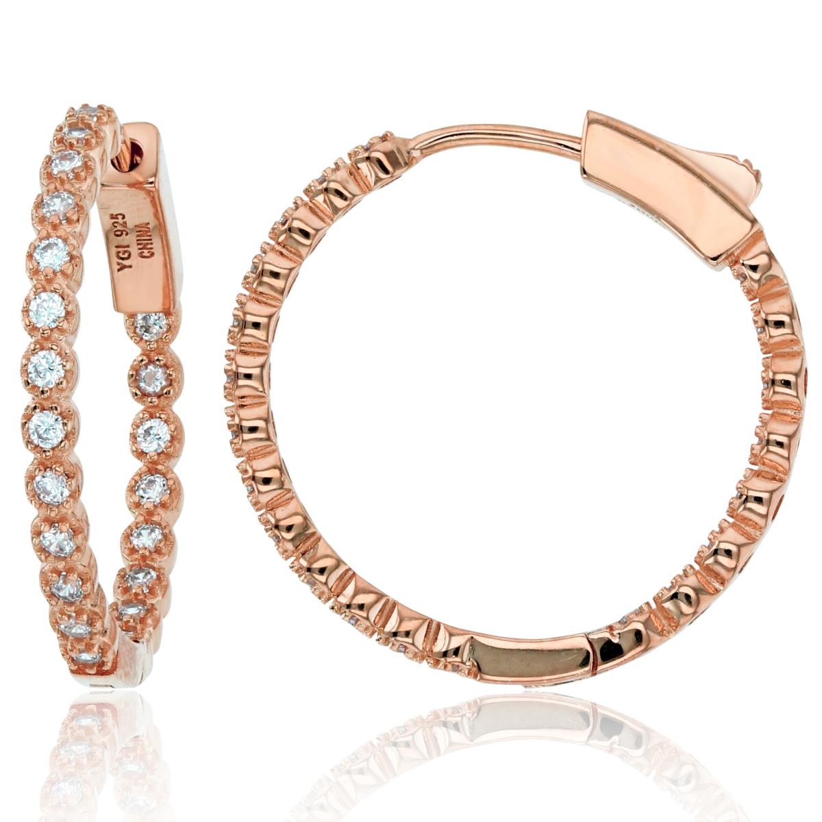Sterling Silver+1Micron Rose Gold Rnd CZ 24x2.2mm Hoop Earrings