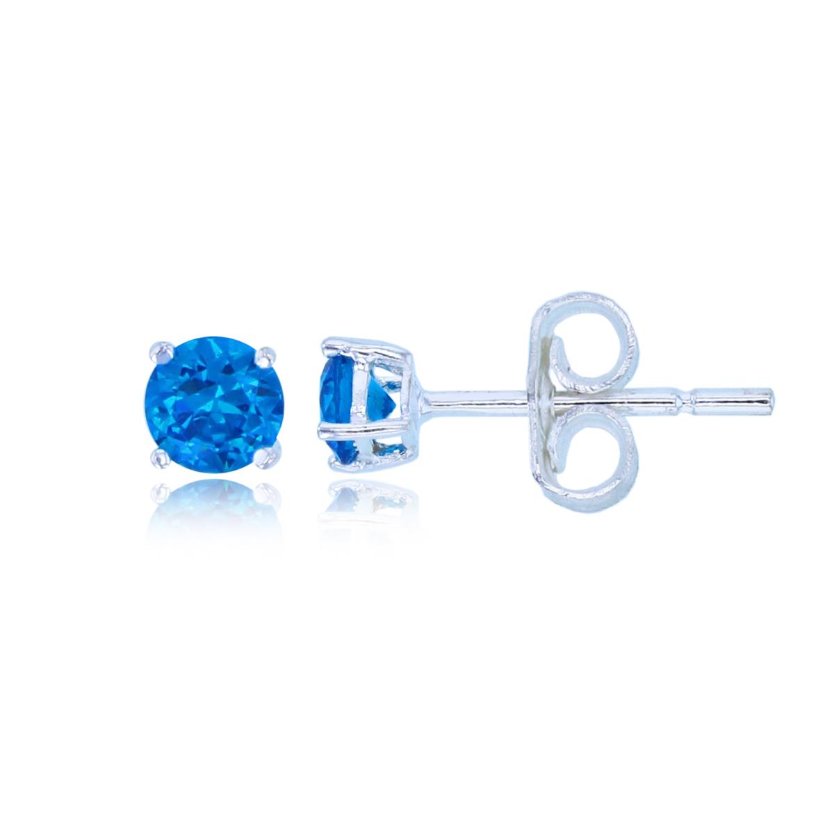 Sterling Silver Silver Plated 4.00mm Blue Topaz CZ Round Solitaire Stud