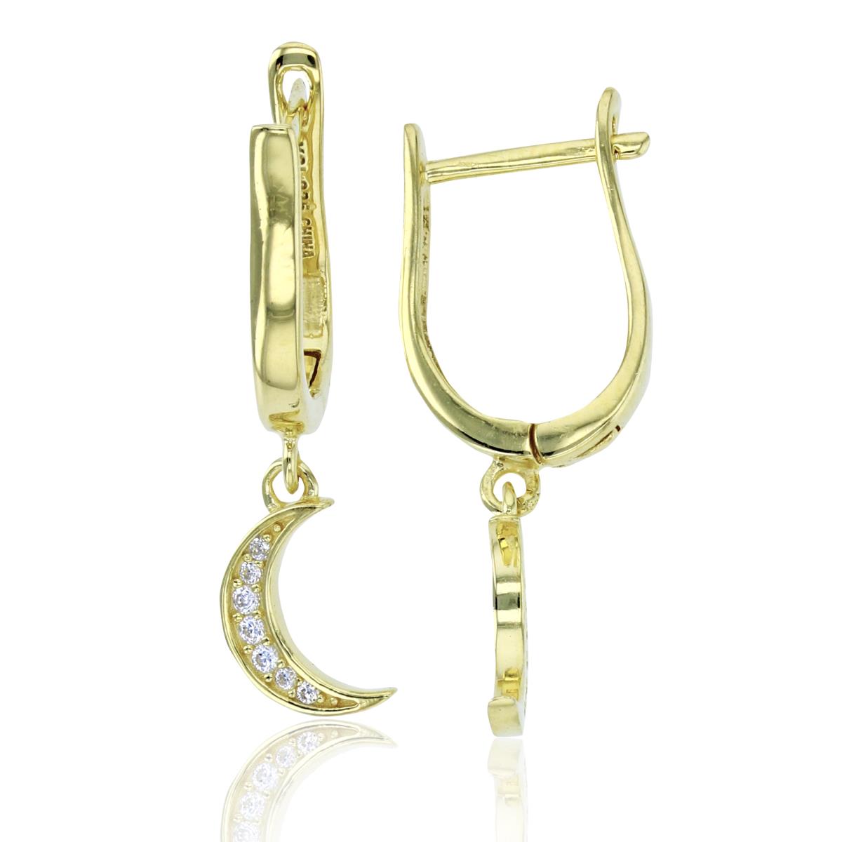 Sterling Silver+1Micron Yellow Gold Rnd CZ Moon Dangling Earrings