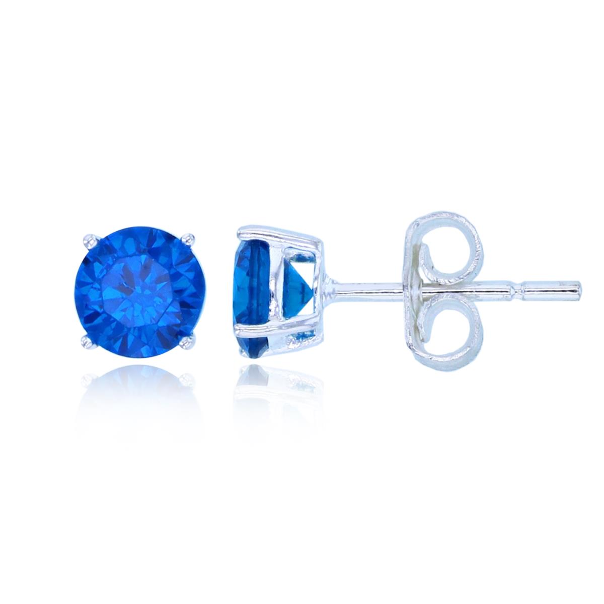 Sterling Silver Silver Plated 5.00mm Blue Topaz CZ Round Solitaire Stud