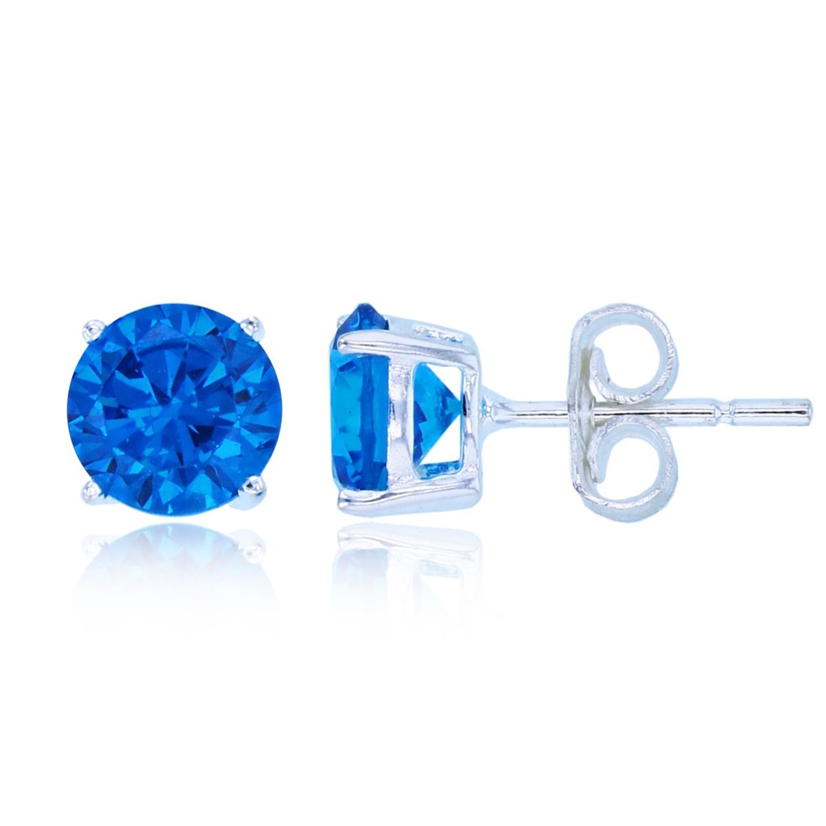 Sterling Silver Silver Plated 6.00mm Blue Topaz CZ Round Solitaire Stud