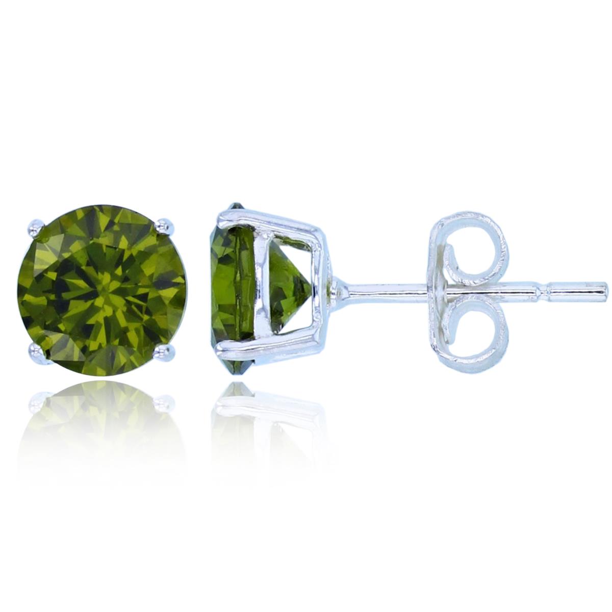 Sterling Silver Silver Plated 7.00mm Olive CZ Round Solitaire Stud